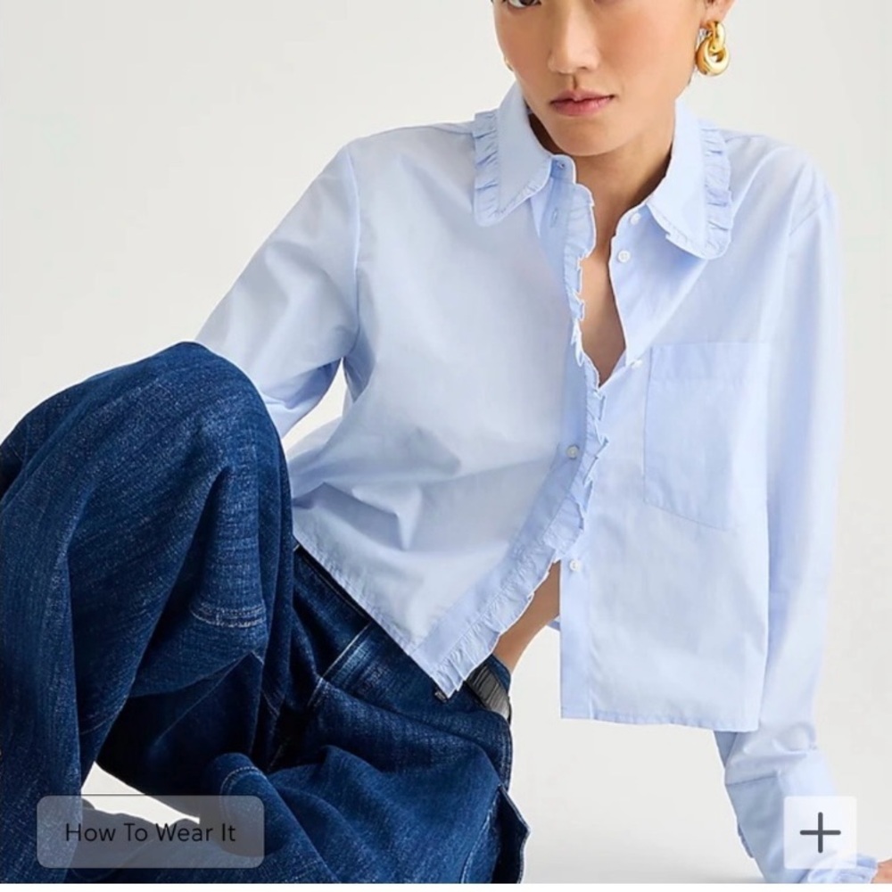 J Crew Ruffle-trim button-up shirt in cotton poplin
